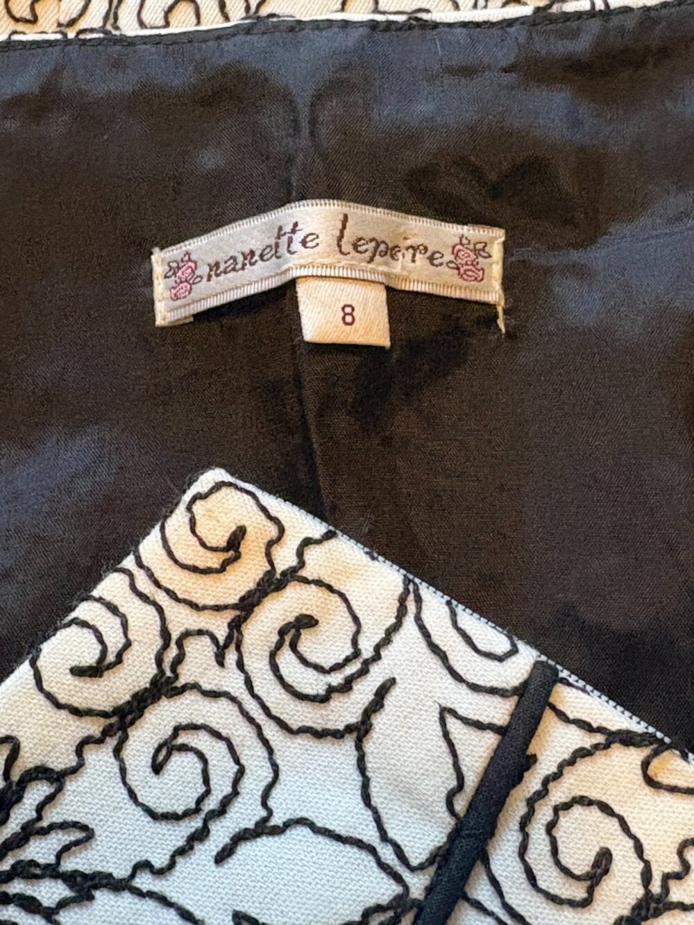 Nanette Lepore Embroidered Trumpet Skirt, Black & Ivory 8 - Picture 7 of 8